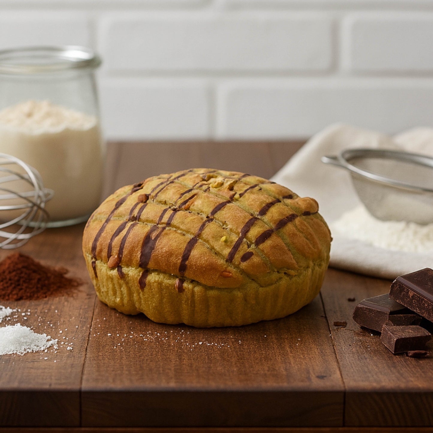 Dark Chocolate Lava Matcha Sourdough Bun