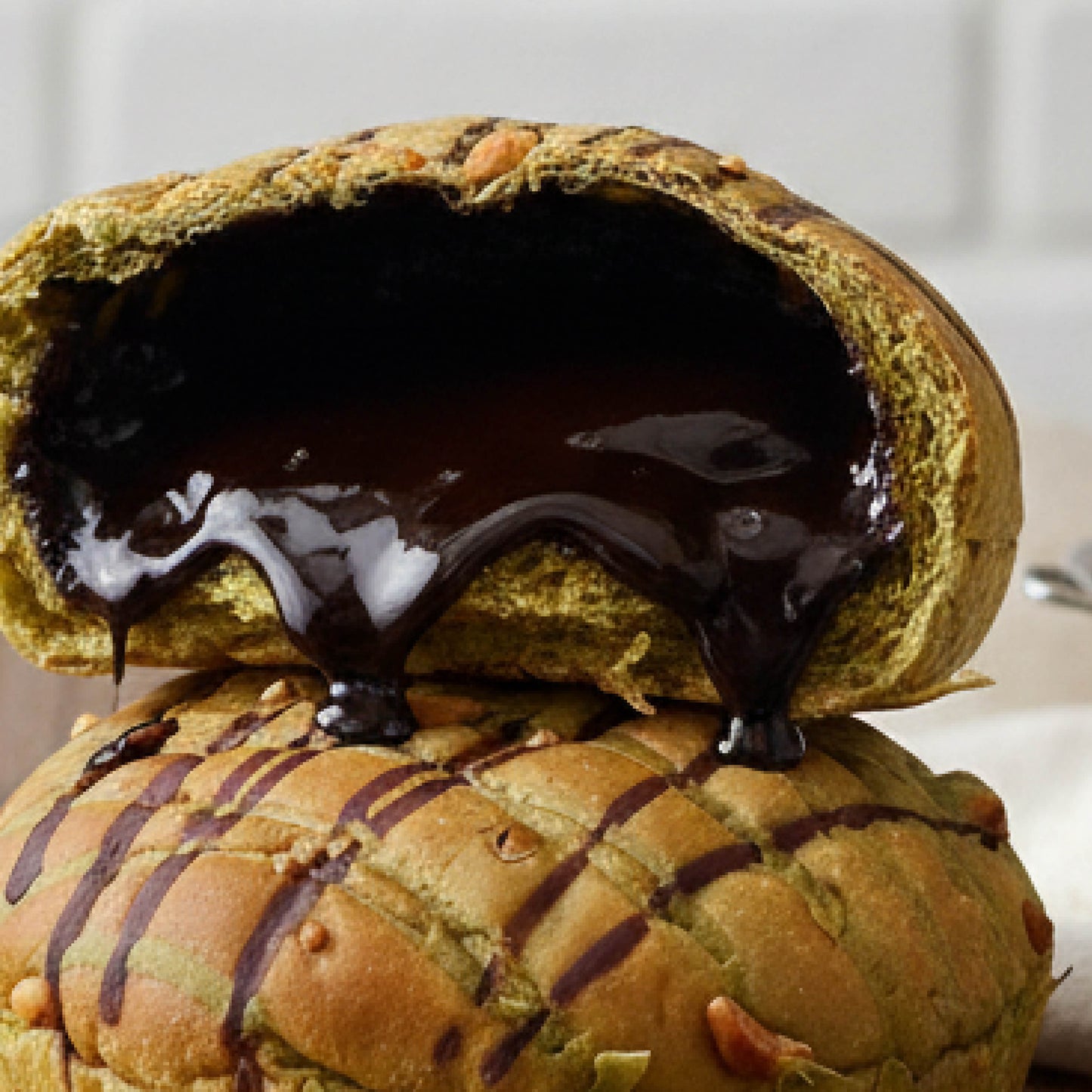Dark Chocolate Lava Matcha Sourdough Bun
