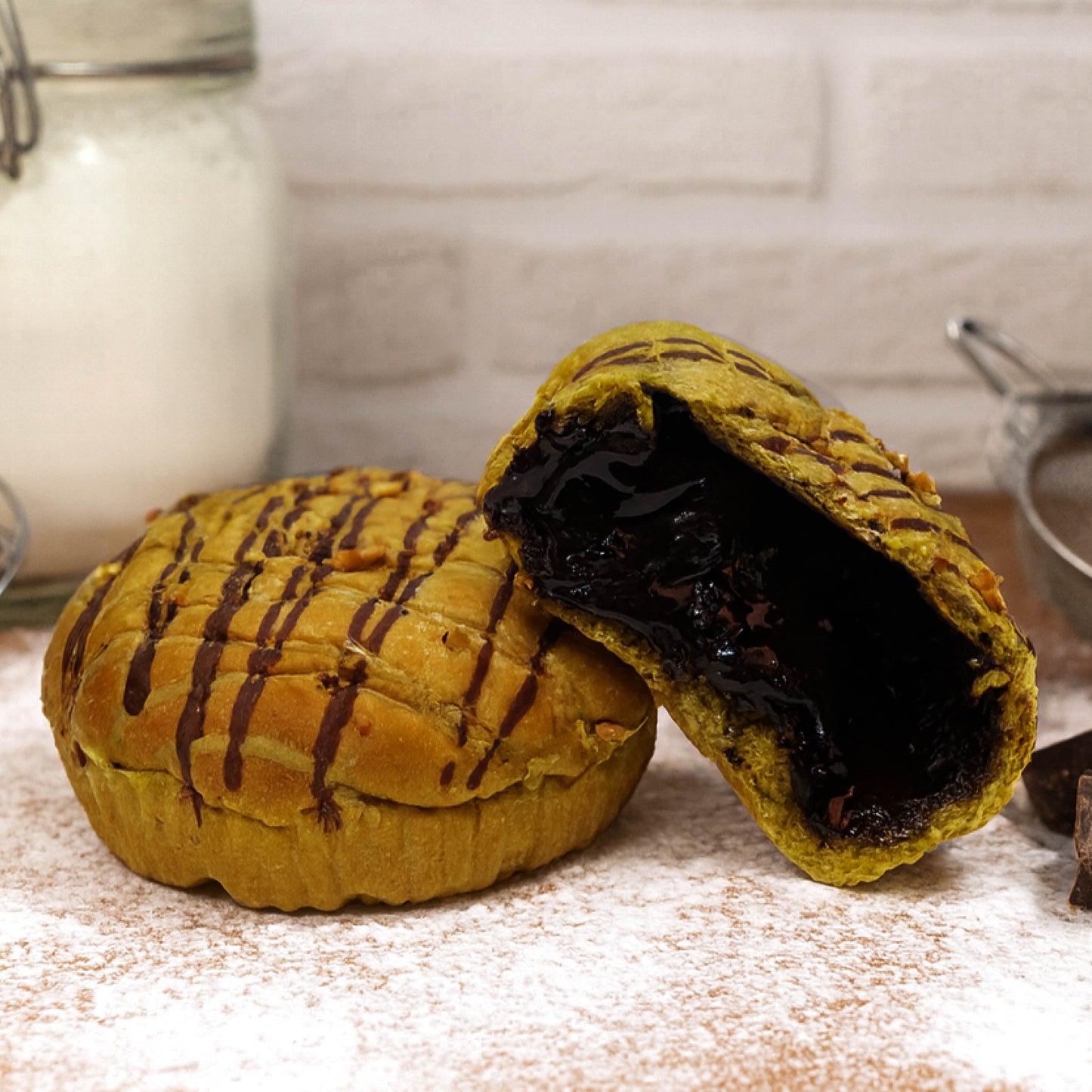 Dark Chocolate Lava Matcha Sourdough Bun