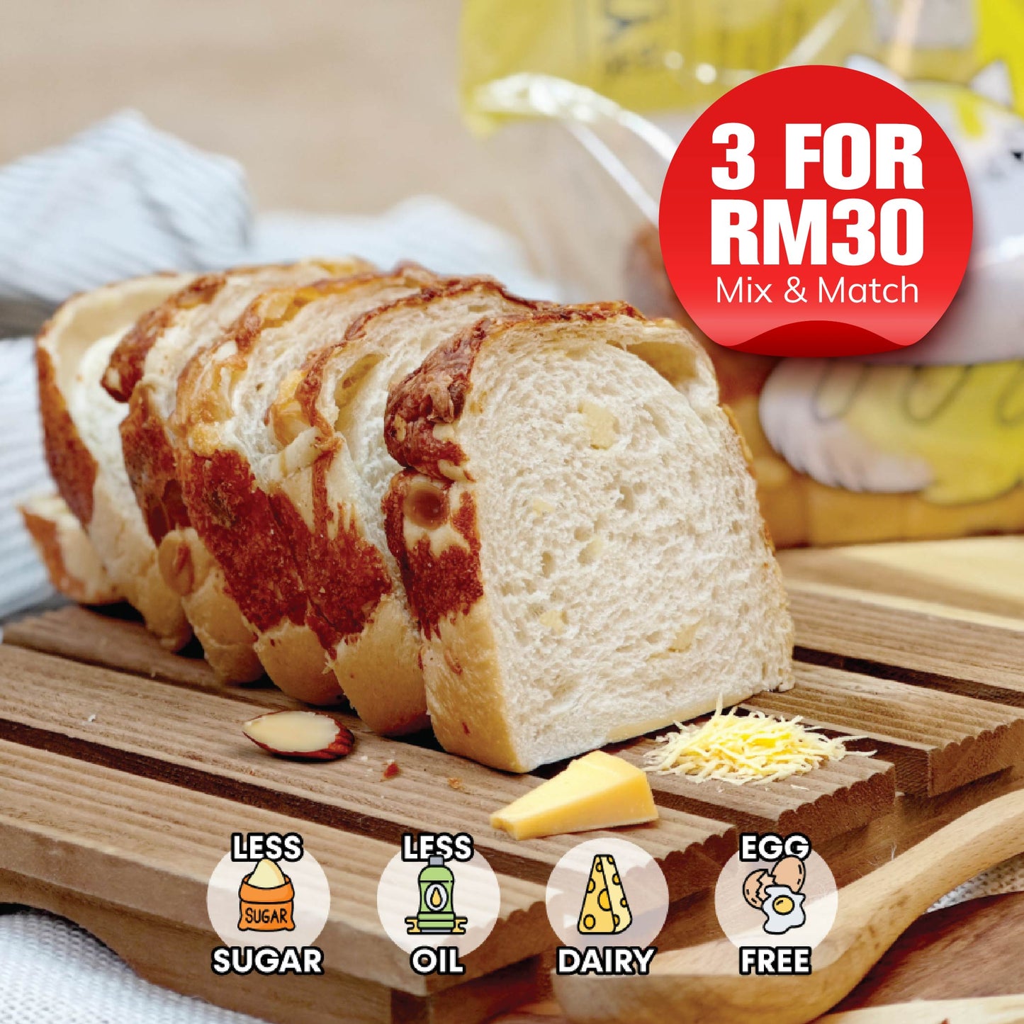 Triple Cheese Almond Sourdough Toast