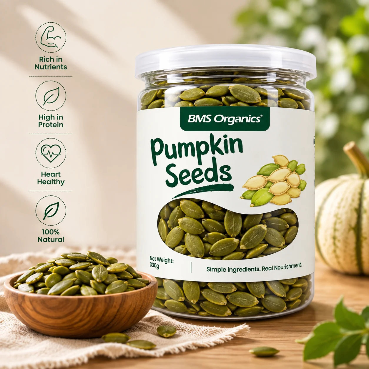 BMS Organics Pumpkin Seeds (Raw) (330g)